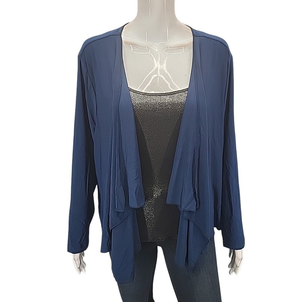 Attitudes by Renee Womens Navy Open Front Cardigan Petite 3XP Plus Size A306556